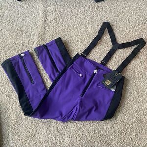 GOLDBERGH WOMEN'S HIGH END SALOPETTE SKI PANTS BIB PURPLE BLACK NWT 14